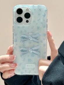 1 pieza Funda de teléfono de silicona suave compatible con iPhone 16, 15, 14, 13 Pro Max con diseño floral, lazo de encaje y brillo