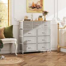 Light Grey 9-Drawer Fabric Storage Tower Dresser - Tall Chest Organizer With Steel Frame, Wood Top, And Easy Pull Handles, Ideal For Bedroom, Hallway, And Closet - Màu Xám nhạt - Xem 4
