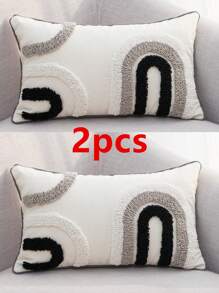 1 件/2 件现代斯堪的纳维亚风格米色/白色和黑色/白色 U 型图案枕套，帆布和毛绒面料，带刺绣和卷边，适用于卧室、客厅、沙发、花园、所有季节，30 * 50 厘米，45 * 45 厘米（无填充物） - 黑色 - 查看 17