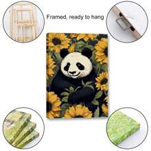 1 Piece Home Wall Decor Framed Canvas Panda Among Sunflower Pattern Canvas Wall Art Paintings For Living Room - Canvas Framed Print Wall Artworks Bedroom Decoration Office Wall Decor