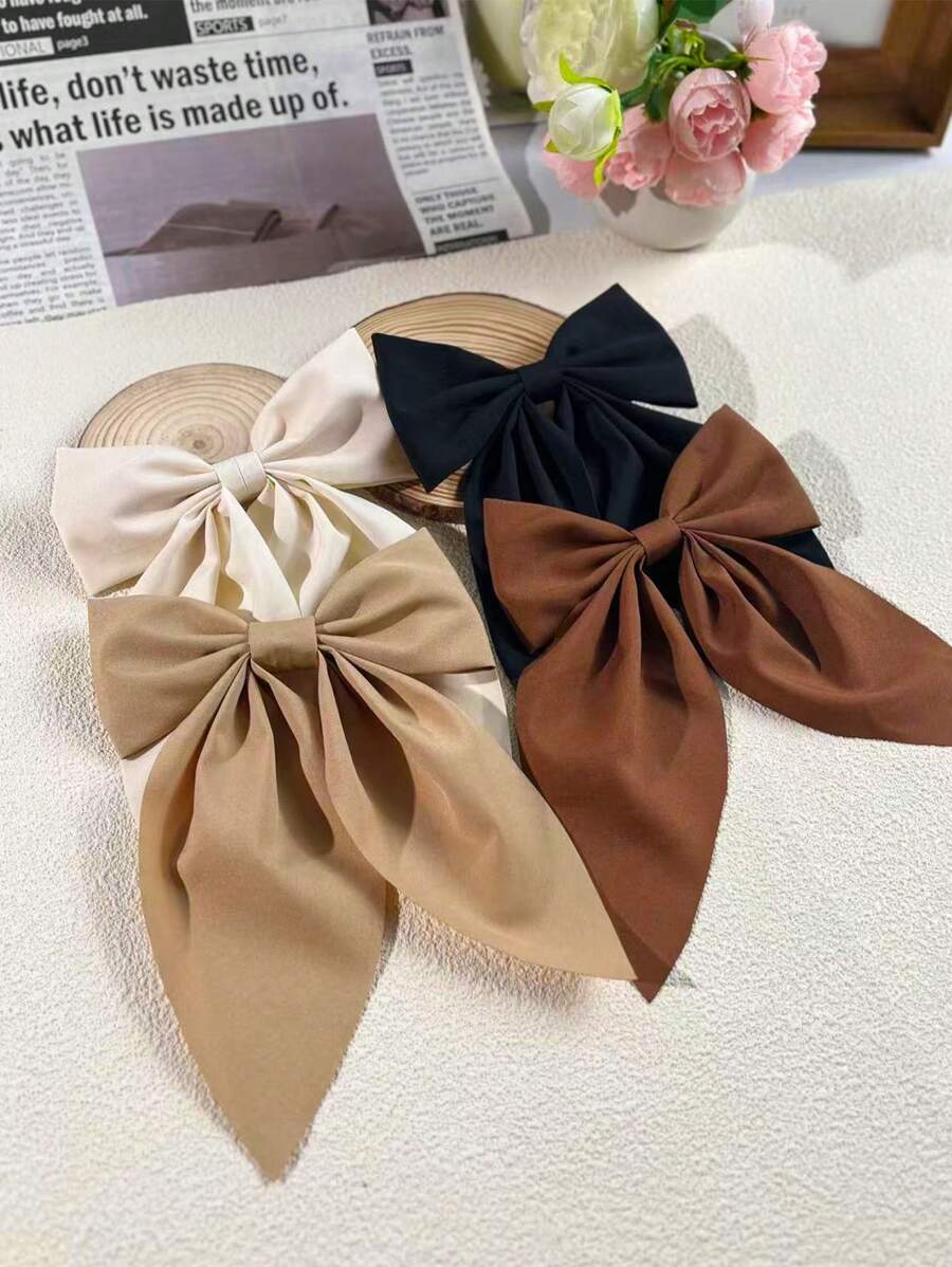 1/4/10pcs Large Bow Hair Clips, Soft Long-Tailed Bow Hairpins, Vintage Metal Hair Clip Silk Hair Clip, Elegant Hair Accessories, Great Gift For Girls Claw Clips Hair Claws Hair Barrettes, School Stuff