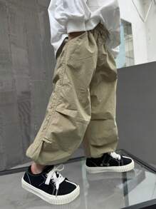 男童宽松超轻棉麻阔腿裤夏季休闲长裤 - 卡其色 - 查看 7