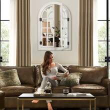 Arched Wall Mirror-Wall Decorative Mirror Wooden Frame Decorative Wall Mirror Suitable For Bedroom, Living Room And Dining Room Home Decor Back To School Room Decor School Supplies