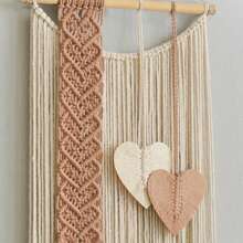 1 Pieza Colgante de Pared de Macramé, Decoración de Pared Estilo Bohemio, Tapiz Tejido a Mano con Flecos, Formas de Corazón y Hoja, Adecuado para Sala de Estar, Dormitorio, Oficina
