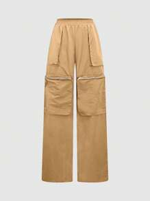 Pantalones Cargo Impermeables para Mujer - ¡Prepárate para la Semana Santa! Pantalones Técnicos con Bolsillos Impermeables, Tela Ligera Multiestacional para Aventuras de Primavera y Día del Niño - Albaricoque - Ver 9
