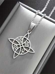 1pc Stainless Steel Witch Knot Pendant Necklace, Irish Celtic Knot Lucky Jewelry, Anniversary Gift For Men & Women - Multicolor - View 2