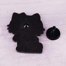 Cute Cartoon Cat Badge - Black - View 2