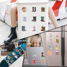 55pcs Cowgirl Cowboy Boots Flower Stickers - Vinyl Western Boots Floral Stickers For Cup, Diaries, Laptops, Luggage, Bumpers, Cell Phones, Scrapbooks, Scooters, Helmets, Car Cartoon Stickers And Decals