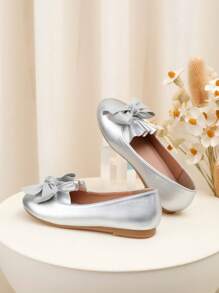 Zapatos planos con estilo de princesa, cómodos y a la moda para niños y estudiantes para uso diario - Plateado - Ver 5