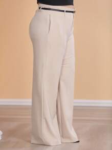 Plus Size Fashion Long Pants Without Belt And Pockets - Beige - View 5