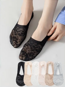 6 pares de calcetines tipo barco, ligeros y transpirables, con estampado floral de encaje, para mujer, calcetines invisibles para primavera/verano