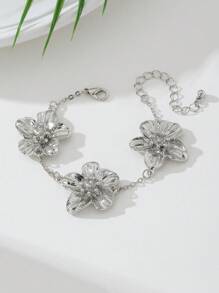 1 Chiếc Vòng Tay Quyến Rũ Thiết Kế Hoa Phóng Đại Màu Bạc Thanh Lịch Cho Phụ Nữ, Quà Tặng Đám Cưới - Bạc - Xem 2