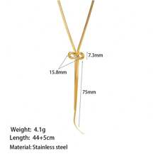 新款欧美热销单钻蝴蝶结项链，时尚奢华高端不锈钢单钻蝴蝶结耳环，女士百搭日常配饰 - 金色 - 查看 4