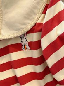 女孩兔刺繡POLO T恤、條紋女童襯衫，8-12歲，拼色極簡風，女孩服飾，返校季，齋月襯衫，齋月T恤，兒童齋月服飾，兒童齋月，青少年套裝，春季，春季，夏季，秋季，冬季，條紋，美式風格，齋月節，宰牲節，齋月節，宰牲節，網路星期一，宰牲節，返校季，國慶日 - 酒紅色 - 查看 6