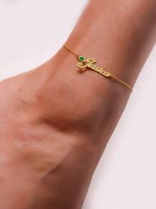 Custom Birthstone Name Anklet, Personalized Name Ankle Bracelet With Birthstone, Summer Beach Leg Chain Stainless Steel Customized Jewery For Women, Perfect Gifts For Birthday, Wedding, Anniversary, Vacation, Party