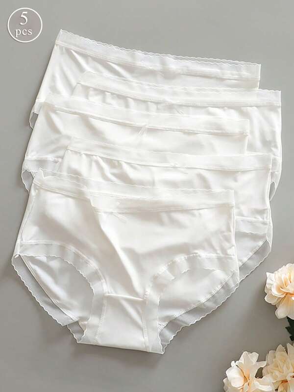 5pcs/Pack Women Bow Design Mid-Waist Ultra-Thin Silk-Like Briefs