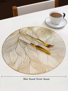 8pcs 38x38cm Round Light Luxury Placemat Gold Round Simple PVC Feather Pattern Placemats Table Mat Home Tea Coffee Dish Coaster Placemat Easy To Clean Wipeable Non-Slip Heat-Resistant Holiday Wedding Party Dining Table Decor - Multicolor - View 11