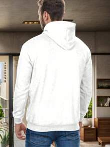 Men's Sweatshirts Plain Flannel Kangaroo Top Cold Hooded - White - View 2