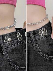 1/2pairs Six-Petal Buckle, Detachable, Invisible Waist Band, Flower Waist Tightener Buckle Pants Pins Collar Buttons Brooch Pins For Women Fashion