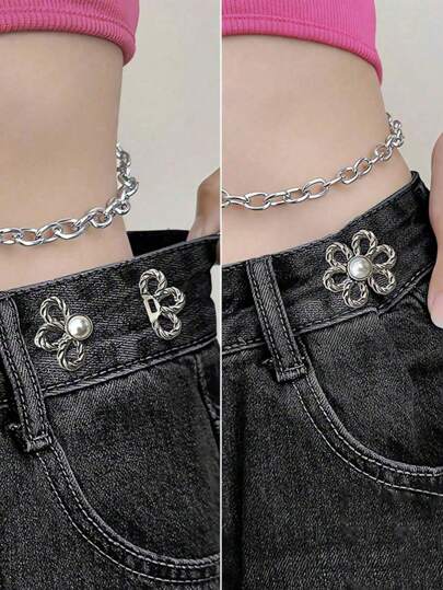 1/2 pares de hebillas de seis pétalos, desmontables, cinturón invisible, hebilla apretadora de cintura con forma de flor, pasadores para pantalones, botones para cuello, broches para mujeres de moda