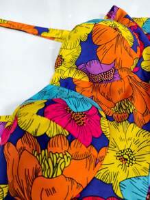 Women's Plus Size Easter Dress Spring Colorful Floral Tie-Up Puff Dress - Color - View 7