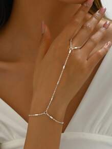 1 pieza Anillo pulsera de cadena con cuentas de estilo minimalista y elegante para mujeres, apto para uso diario (hecho a mano, cantidad aleatoria, evitar el agua) - Plateado - Ver 3