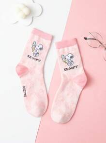 1 par de calcetines medianos y cortos unisex con diseño de dibujos animados de Snoopy, calcetines novedosos y divertidos para hombres y mujeres, adecuados para verano
