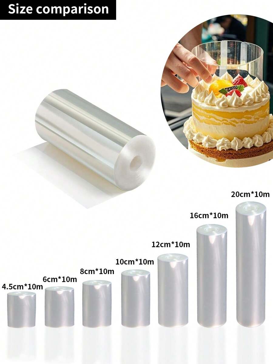 1pc Transparent Mousse Cake Decoration Toppers,Thickness 1.25mm Transparent Mousse Cake Wrap Film, Suitable For Chocolate Mousse Cake Decoration, Cake Decoration, Cake Topping, Cake Decorations, Cake Decoration Tools,Multiple Sizes To Choose From,Length 10 Meters - Multicolor - View 1
