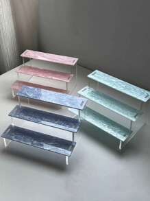 1pc Colorful Acrylic Ladder Display Rack, 3-Tier Shelf For Collectibles, Figurines, Toys, Collectibles, Comics, Nail Polish, Perfume, Cupcakes, Decorations And Storage Items