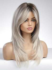 Elegant 18-Inch Figure-Eight Fringe Long Straight Ombre Synthetic Heat-Resistant Fiber Wig Ladies Wig Perfect For Holiday Party Everyday Wear - Ombre - View 4