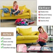 7pcs/Set Packing Cubes For Suitcases Travel Luggage Packing Organizers, Travel Essentials Luggage Organizer For Travel Accessories Shoe Bag Tioletry Bag Laundry Bag Travel Must Haves - Black - View 3