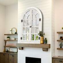 Arched Wall Mirror-Wall Decorative Mirror Wooden Frame Decorative Wall Mirror Suitable For Bedroom, Living Room And Dining Room Home Decor Back To School Room Decor School Supplies