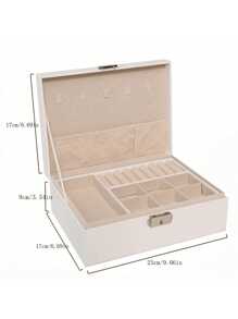 New 2-Layer PU Leather Jewelry Box, Large Capacity Lockable Jewelry Display Case For Earrings, Necklaces, Rings - Multicolor - View 10