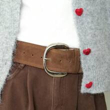 Plus Size Women Vintage Brown Suede Wide Waist Belt, Solid Color Fashion Minimalist Versatile Waist Accessory For Daily Use Summer, School Fall, Autumn, Halloween - Brown - View 5