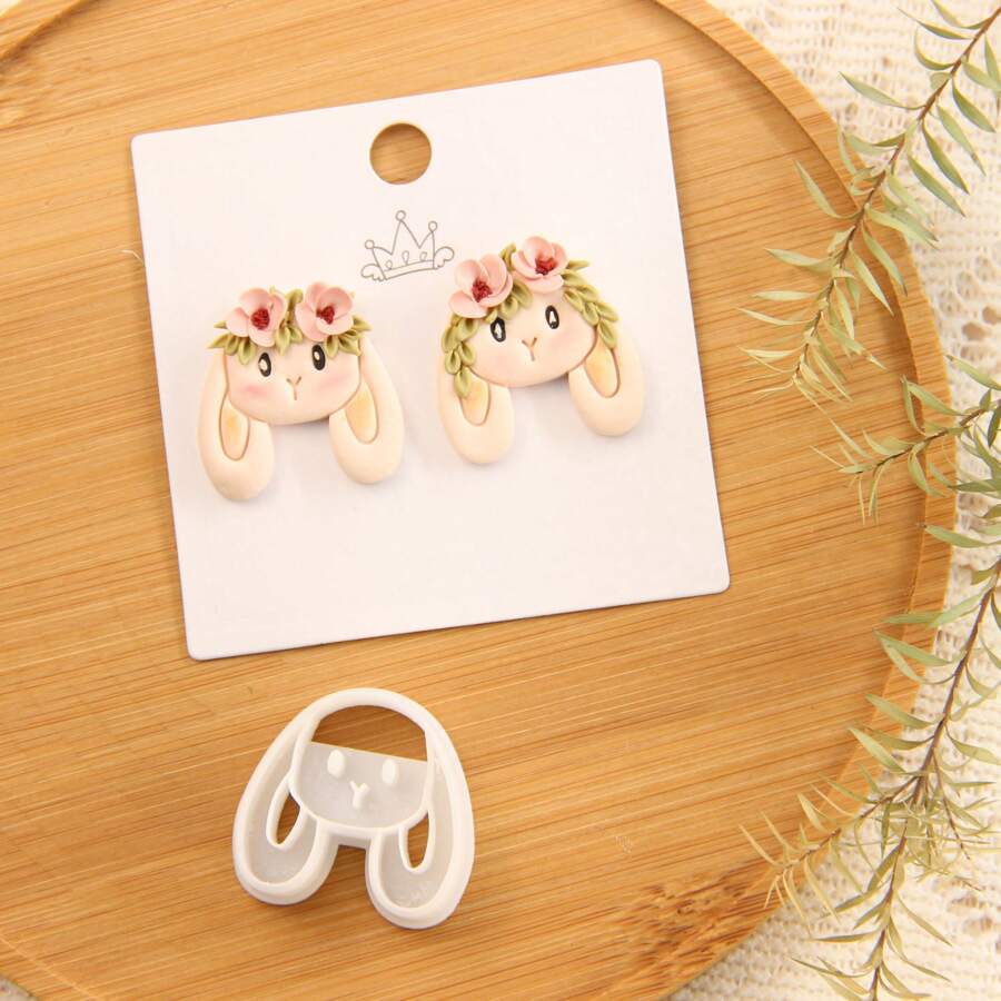 1 件兔子粘土切割器、动物聚合物粘土切割器、复活节粘土耳环切割器、粘土切割器套装、用于制作耳环的聚合物粘土耳环、珠宝制作套件