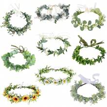 1 Stück verstellbarer Kranz aus synthetischen Blättern und Blumen, Eukalyptus Blumenkranz Haarband für Frauen, Blumenmädchen, Boho-Stil, Party, Fotoshooting, Feiertage, Hochzeit, St. Patrick's Day