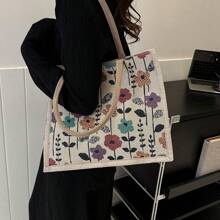 Retro Floral Style! Large - Capacity Canvas Tote Bag, Stylish And Versatile, A Must - Have For Travel