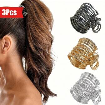 3 st/set guldfärgade runda hårklämmor med strass, hög hästsvanshållare, halkfri, lämplig för dagligt bruk, hem, utomhus, pendling, present, klor, hårklämmor, hårspännen, skolsaker, håraccessoarer