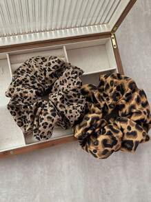 1 pieza Coletero grande de estampado de leopardo de color aleatorio, sujetadores de cola de caballo elegantes vintage, accesorios de pelo minimalistas para mujeres