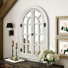 Arched Wall Mirror-Wall Decorative Mirror Wooden Frame Decorative Wall Mirror Suitable For Bedroom, Living Room And Dining Room Home Decor Back To School Room Decor School Supplies