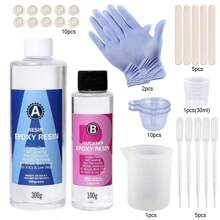 QIAO Kit de resina epoxi cristal claro de fácil mezcla 3:1 AB con palitos, tazas graduadas y guantes para hacer joyas, manualidades y arte DIY