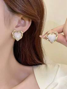 5pcs/Set Elegant Minimalist Retro Round Faux Pearl Zirconia Shell Drop Oil Heart French Style Versatile Luxury Feeling Earrings Suit, Suitable For Women's Daily And Festival Wear - Set D - View 6