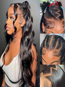 bling hair Perruques Body Wave 13x4, 13x6, 4x4, cheveux humains, pré-épilées, densité 180 %, sans colle, 6x4, 9x6, 5x5, avec fermeture en dentelle, naissance de cheveux naturelle, cheveux brésiliens pour femmes avec cheveux de bébé - SNatural - Voir 4