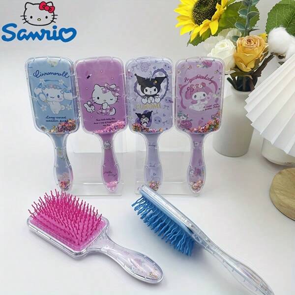 Sanrio 1 Stück Sanrio Kitty Katze & Zimtschnecke Design Luftpolster Entwirrungs-Haarbürste - Sanfte Entwirrungs für alle Haartypen, modisches Cartoon Design, tragbare Massage Bürste, geeignet für Mädchen und Frauen, bequeme Haarbürste, Valentinstag, Überraschungsgeschenk für Freundin