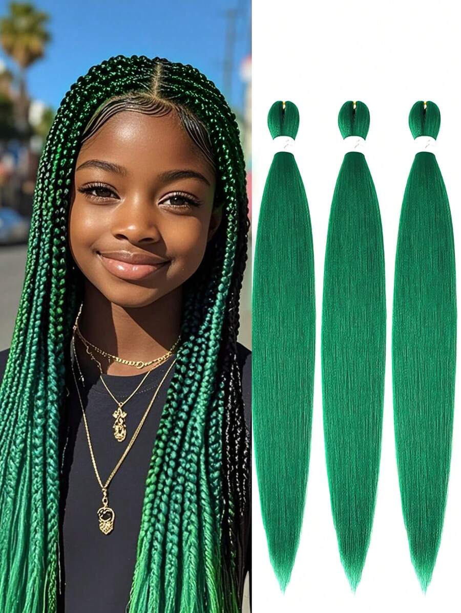 26 英寸合成预拉伸编织接发 Yaki 直发简易辫子热水定型 DIY 儿童