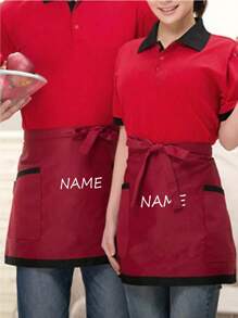 1pc Customized Unisex Polyester Apron With 2 Pockets, Short Half Waist Waiter Apron Work Uniform For Kitchen Supplies, Waitress Waiter Server Short Aprons Ideal For Waiters, Chefs, And Kitchen Supplies, Durable And Comfortable Half Waist Work Uniform