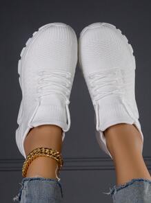 百搭白色运动鞋，时尚舒适女式跑步鞋，高弹性软底户外/步行鞋，黑色，透明鞋 - 白色 - 查看 5