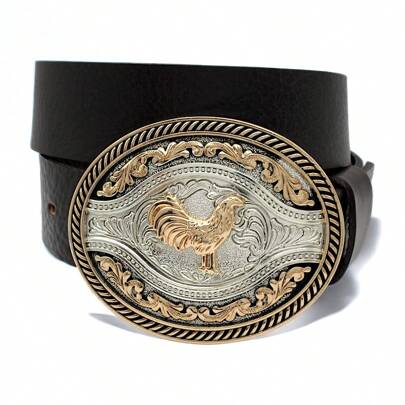 Cinturón Vaquero Piel Vacuno Ancho 4 cm Fina Placa Rodeo hebilla redonda vaquero metal zamac gallo