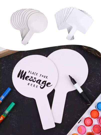 （请注意：油性笔无法擦除，只有水性笔可以擦除）10 件迷你干擦答题板、手持双面桨迷你白板小白板干擦标志拍卖板、可重复擦除、手持书写板拍卖白板家居用品留言涂鸦纸板