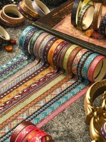 36 Rolls/Box Of Handbook Tape, Bronzing And Silver Stamping Process, Retro Pinstripe Pattern, Heart, Bow And Other Creative Patterns, Handbook Material Landscaping Tape, Gifts For Friends - Multicolor - View 10